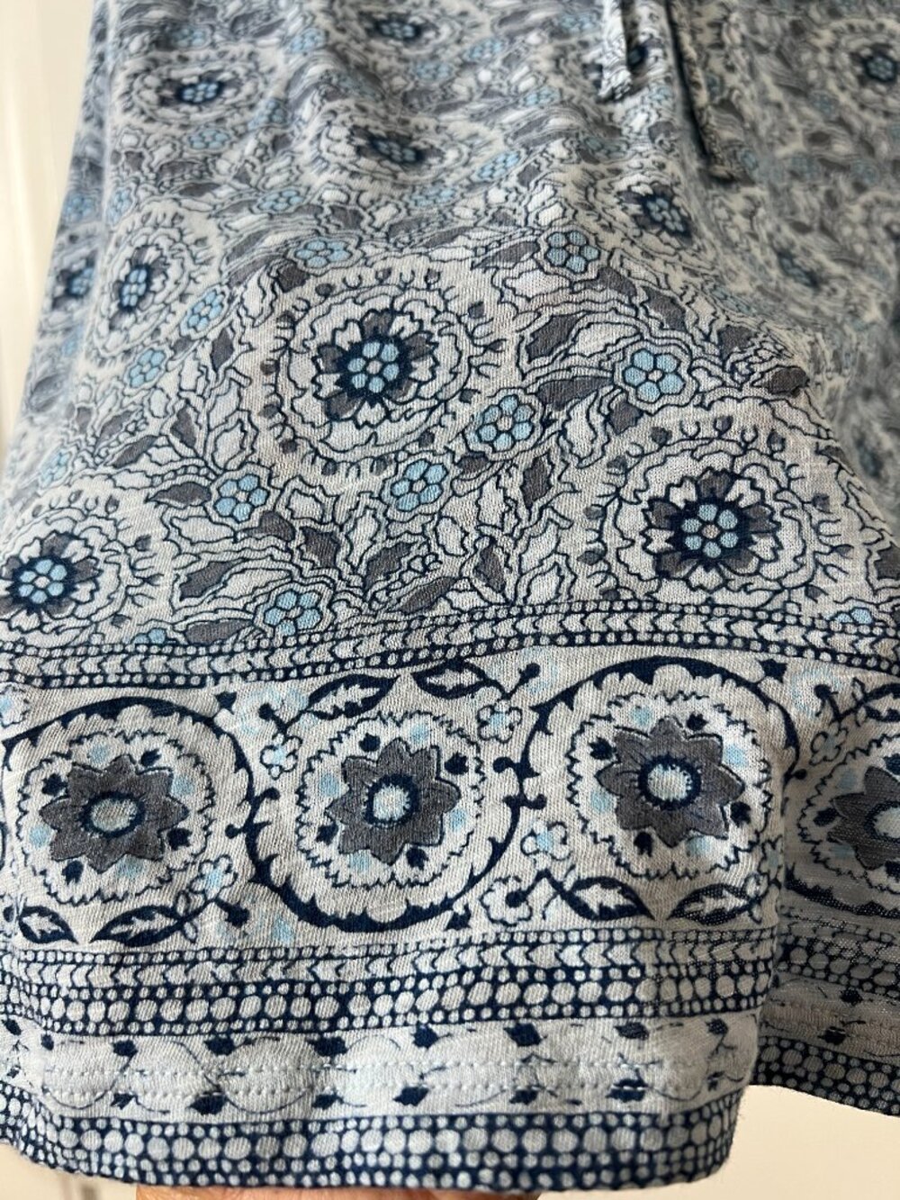 Lucky Brand Floral Medallion Boho Flutter Sleeve Knit Blouse Blue Gray L - Picture 5 of 11